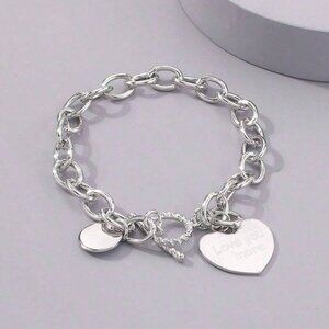 Silver Casual Women's Heart Shaped Bracelet